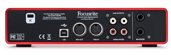 open zoom image for Focusrite Scarlett 2i4 2nd Gen USB Audio Interface, Rear