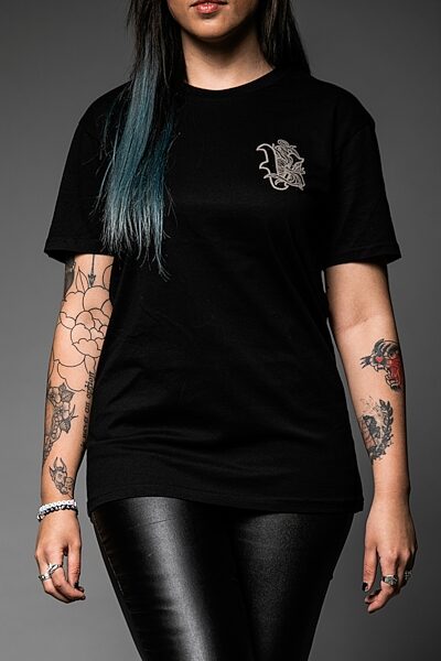 open zoom image for Victory The Kraken T-Shirt, Black with White Logo, Small, Action Position Back