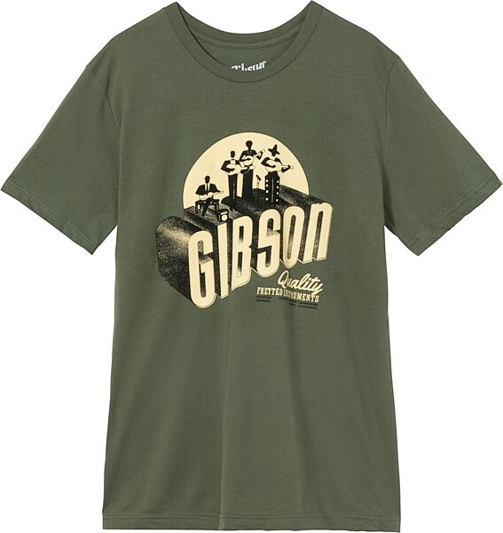 open zoom image for Gibson The Band T-Shirt, Army Green, Large, Action Position Back