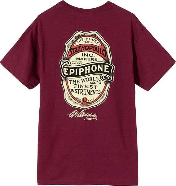 open zoom image for Epiphone The House of Stathopoulo T-Shirt, Maroon, Small, Back