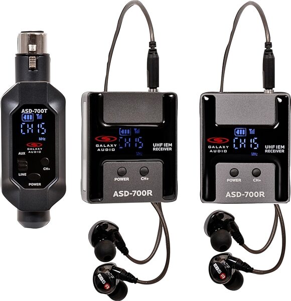 open zoom image for Galaxy Audio ASD-700 Digital UHF Wireless In-Ear Monitor System, Twin Pack, Band B5 (550 - 569 MHz), Action Position Back