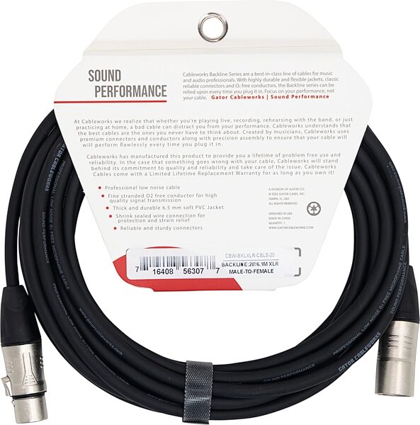 open zoom image for Gator Cableworks GCWB-XLR Backline XLR Microphone Cable, 20 foot, GCWB-XLR-20, Action Position Back
