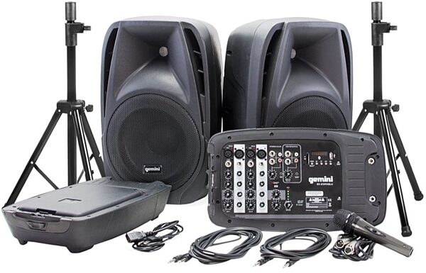 open zoom image for Gemini ES-210MXBLU-ST Portable PA System with Speaker Stands, New, Main