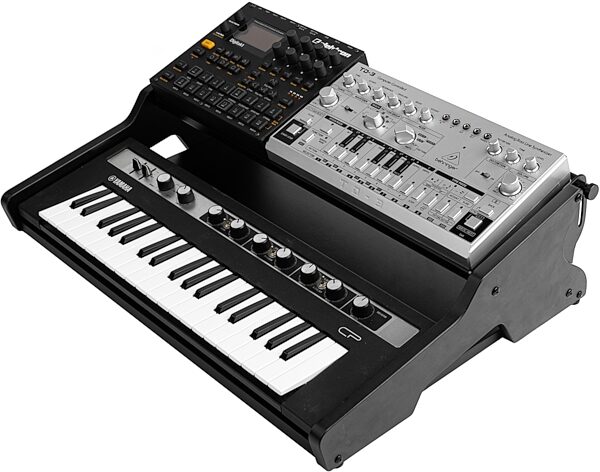 open zoom image for Gator Frameworks Synth Oasis 32 Multi-Tier Keyboard Stand with 1U Rack Space, Black, Action Position Back