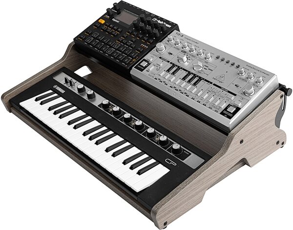 open zoom image for Gator Frameworks Synth Oasis 32 Multi-Tier Keyboard Stand with 1U Rack Space, Gray, Action Position Back