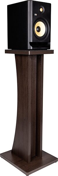 open zoom image for Gator Elite Series Studio Monitor Stand, Pair, Brown, Angle In Use