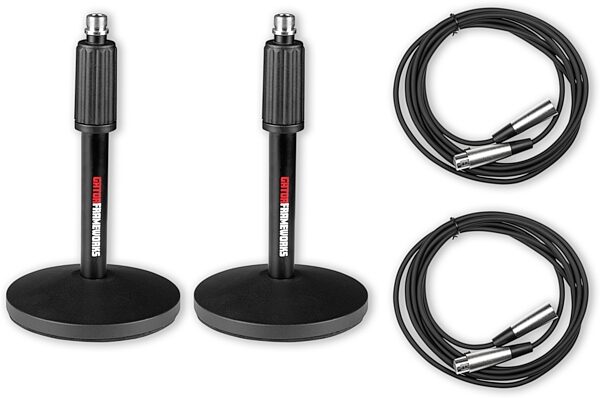 open zoom image for Gator GFW-MIC-DESKTOP Desk Microphone Stands (with Cables), 2-Pack, Action Position Front