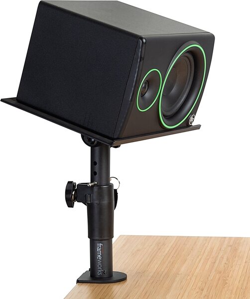 open zoom image for Gator GFWSPKSTMNDSKCMP Clamp-On Desktop Monitor Stands, Pair, New, In Use