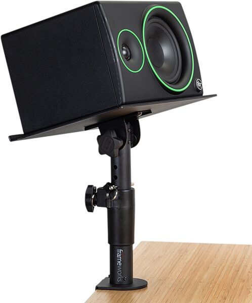 open zoom image for Gator GFWSPKSTMNDSKCMP Clamp-On Desktop Monitor Stands, Pair, New, In Use