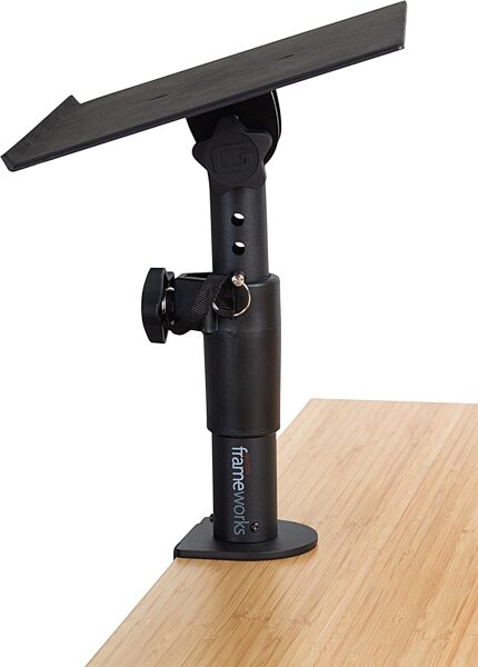 open zoom image for Gator GFWSPKSTMNDSKCMP Clamp-On Desktop Monitor Stands, Pair, New, Mounted on Desk
