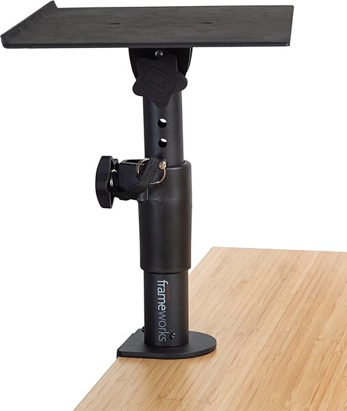 open zoom image for Gator GFWSPKSTMNDSKCMP Clamp-On Desktop Monitor Stands, Pair, New, Mounted on Desk