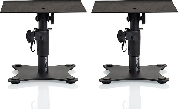open zoom image for Gator GFWSPKSTMNDSK Desktop Studio Monitor Stands, Pair, Open Box (Like New), Action Position Side