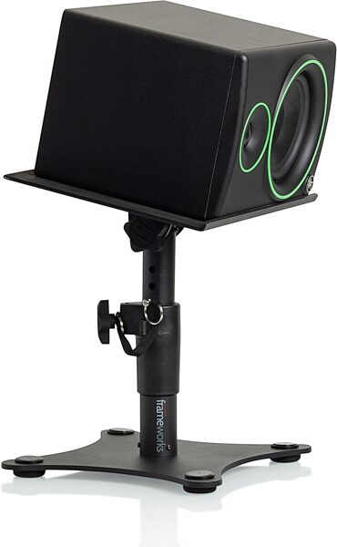 open zoom image for Gator GFWSPKSTMNDSK Desktop Studio Monitor Stands, Pair, Open Box (Like New), Action Position Side