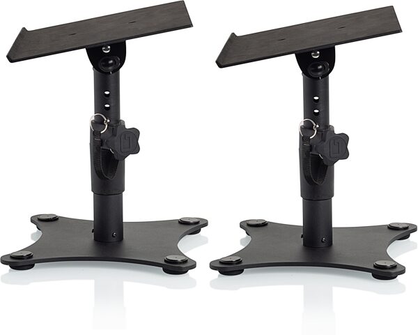open zoom image for Gator GFWSPKSTMNDSK Desktop Studio Monitor Stands, Pair, Open Box (Like New), Action Position Side