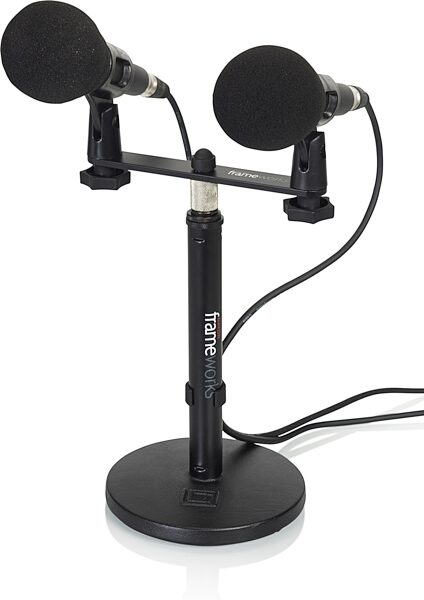 open zoom image for Gator GFWMIC1TO2 Frameworks 1-To-2 Stereo Mic Mount Bar, New, Action Position Side