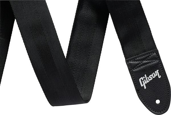 open zoom image for Gibson "The Seatbelt" Guitar Strap, Black, Action Position Front