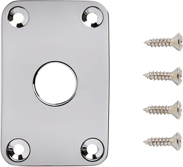 open zoom image for Gibson Explorer Metal Jack Plate, Chrome, Action Position Back