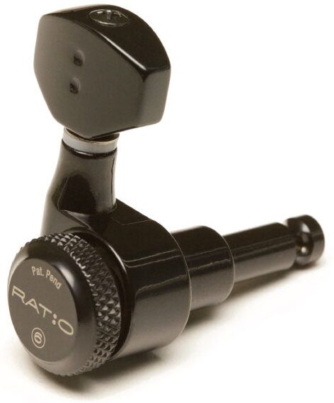 open zoom image for Graph Tech Ratio Locking Guitar Tuners (6 In Line), Black, Contemporary Mini, Action Position Front
