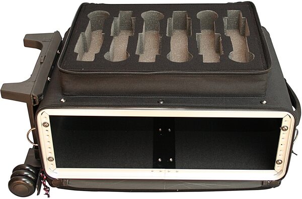 open zoom image for Gator GRBW3U+6W Rolling 3U Rack/Wireless Microphone Bag, Open