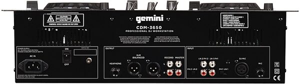 open zoom image for Gemini CDM-3650 CD/MP3 Player Mixing Console, Rear