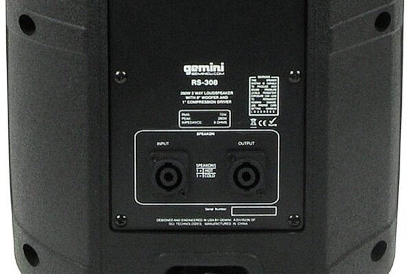 open zoom image for Gemini RS-308 Passive Loudspeaker (1x8"), Back