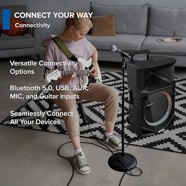 open zoom image for Gemini GXP-T1500 Portable Battery-Powered Bluetooth PA Speaker, New, Action Position Back