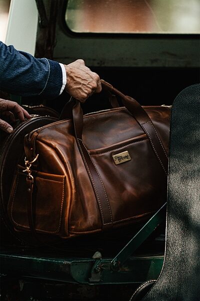 open zoom image for Gibson Lifton Leather Duffel Bag, Brown, Main with all components Back