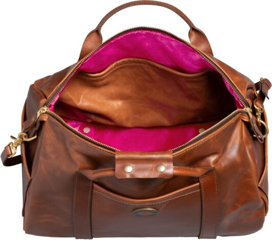 open zoom image for Gibson Lifton Leather Duffel Bag, Brown, Main with all components Back