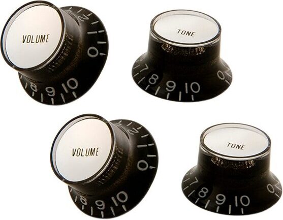 open zoom image for Gibson Top Hat Knobs, 4-Pack, Black (with Silver Metallic Insert), Main