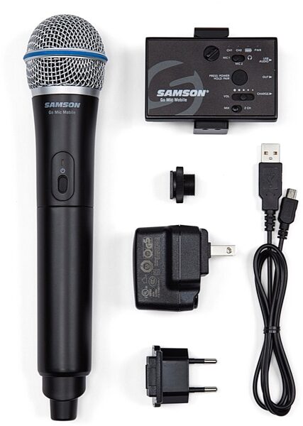 open zoom image for Samson Go Mic Mobile Receiver with Q8 Dynamic Handheld Microphone and Transmitter, New, Alt
