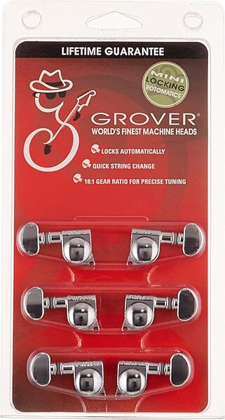 open zoom image for Grover 406 Series Mini Locking Rotomatic Tuning Machines, Chrome, 406C, 3+3, Action Position Back