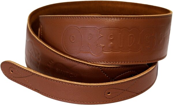 open zoom image for Orange Leather Guitar Strap, Brown, Main