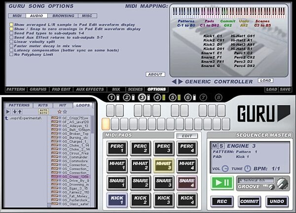 open zoom image for FXpansion Guru Loop Splicing Software, Options View