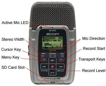 open zoom image for Zoom H2 Portable 2-Track SD Recorder, Front Detail