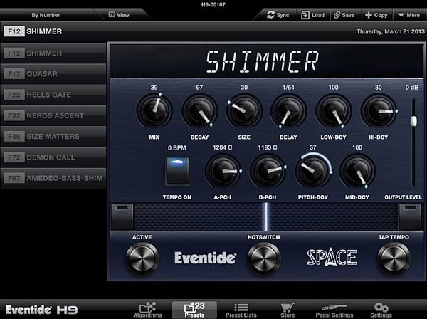 open zoom image for Eventide H9 Multi-Effects Pedal, Screenshot Shimmer