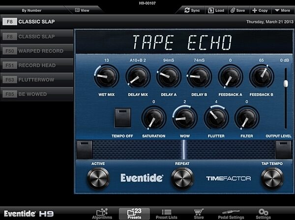 open zoom image for Eventide H9 Multi-Effects Pedal, Screenshot Tape Echo