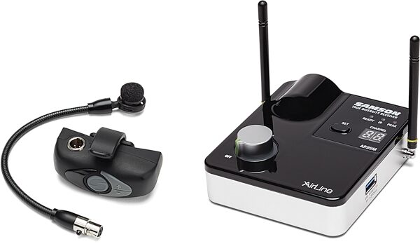 open zoom image for Samson AirLine AWXm Micro Wind Instrument Wireless Microphone System, Band D (542 - 566 MHz), Open Box (Like New), Action Position Front