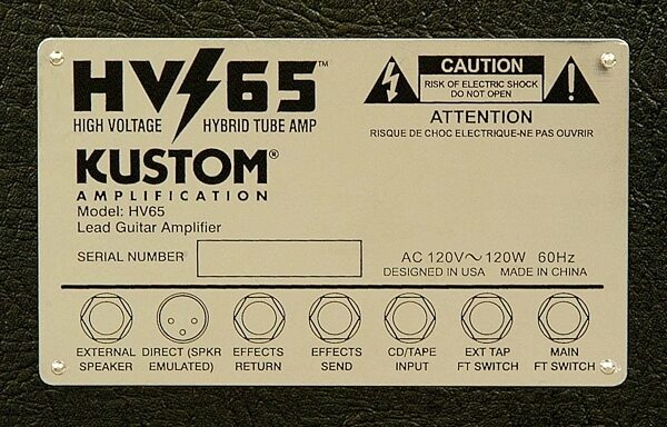 open zoom image for Kustom HV65 Guitar Combo Amplifier (65 Watts, 1x12 in.), Rear Panel