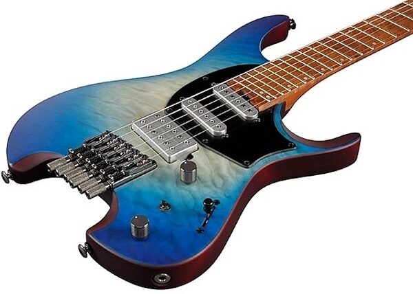 open zoom image for Ibanez QX54QM Electric Guitar (with Gig Bag), Blue Sphere Burst Flat, Action Position Back
