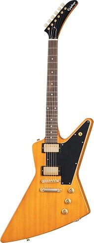 open zoom image for Epiphone 1958 Korina Explorer Electric Guitar (with Case), Aged Natural, with Black Pickguard, Main