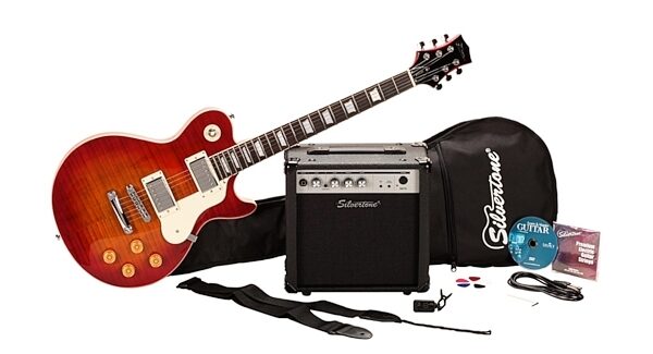 open zoom image for Silvertone SSL3 Electric Guitar Package, Vintage Cherry