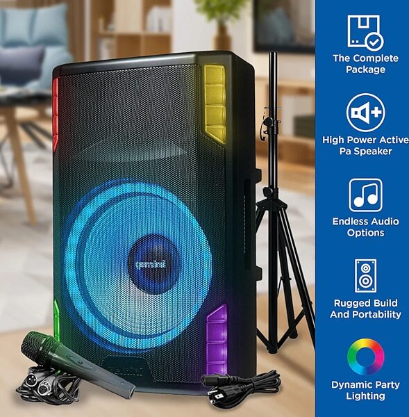 open zoom image for Gemini GSP-L5500PK Party PA Speaker Bundle with Speaker Stand and Microphone, New, Detail