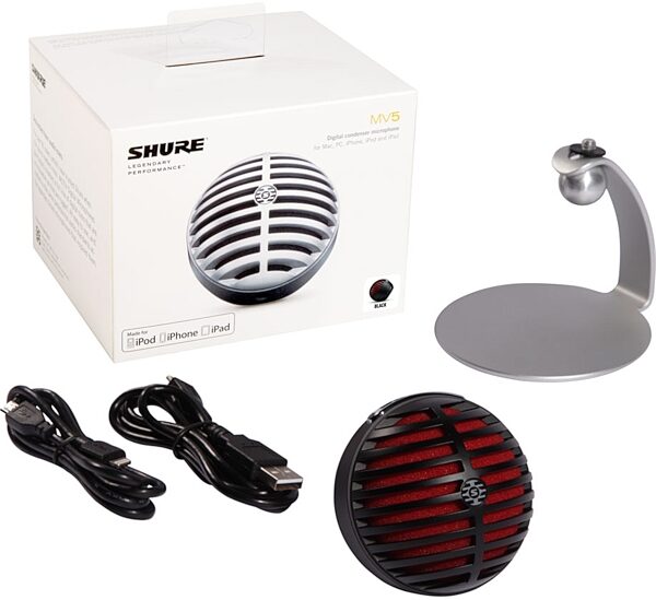 open zoom image for Shure MOTIV MV5 Digital Condenser Microphone (with Lightning and USB-A Cables), Black, Open Box (Very Good), Package Includes
