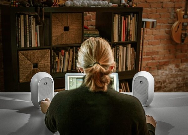open zoom image for JBL 104-BT Bluetooth Compact Powered Desktop Speaker, In Use