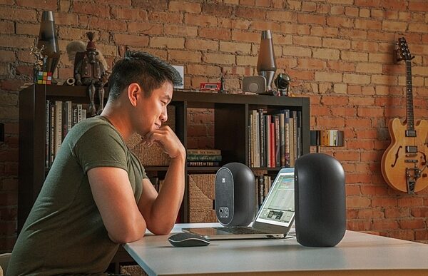 open zoom image for JBL 104-BT Bluetooth Compact Powered Desktop Speaker, In Use