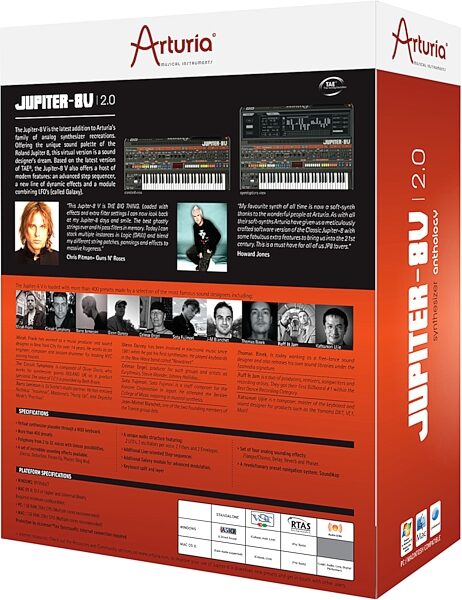 open zoom image for Arturia Jupiter 8 V Software Synth (Macintosh and Windows), Box - Back