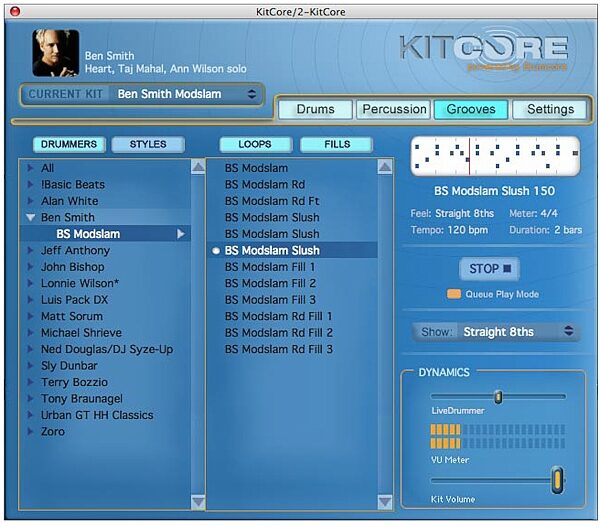 open zoom image for Submersible Music KitCore Drum Synth (Macintosh and Windows), Screenshot - Grooves by Drummer
