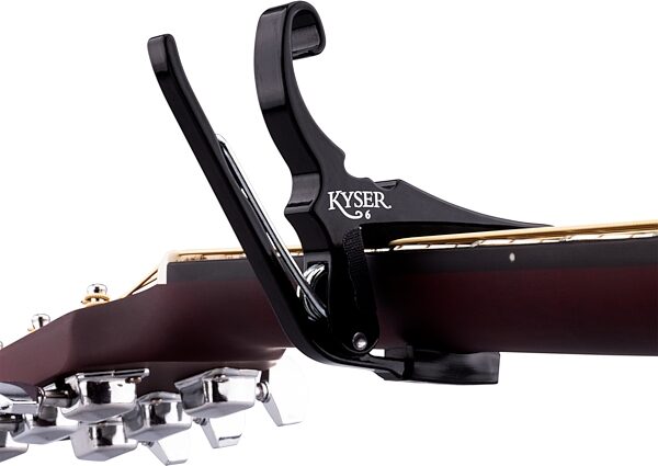 open zoom image for Kyser Quick-Change Acoustic Guitar Capo, Black, In Use