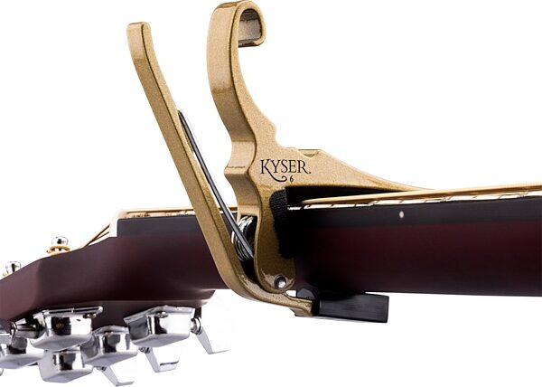 open zoom image for Kyser Quick-Change Acoustic Guitar Capo, Gold, Action Position Back