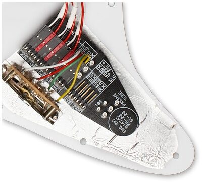 open zoom image for EMG KH20 Kirk Hammett Active Wired Pickguard, Pearl White with Black Knobs, Back - Detail
